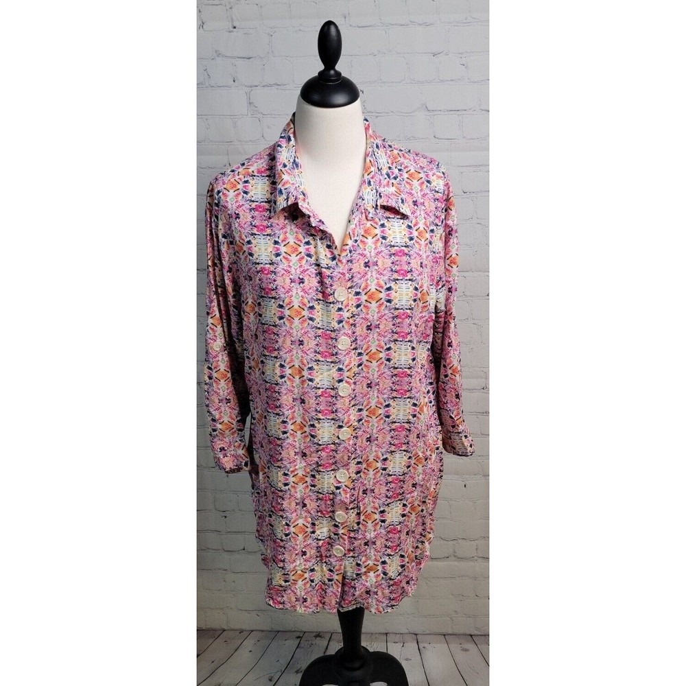 Intro Paisley Print Tunic Button Down size Lg